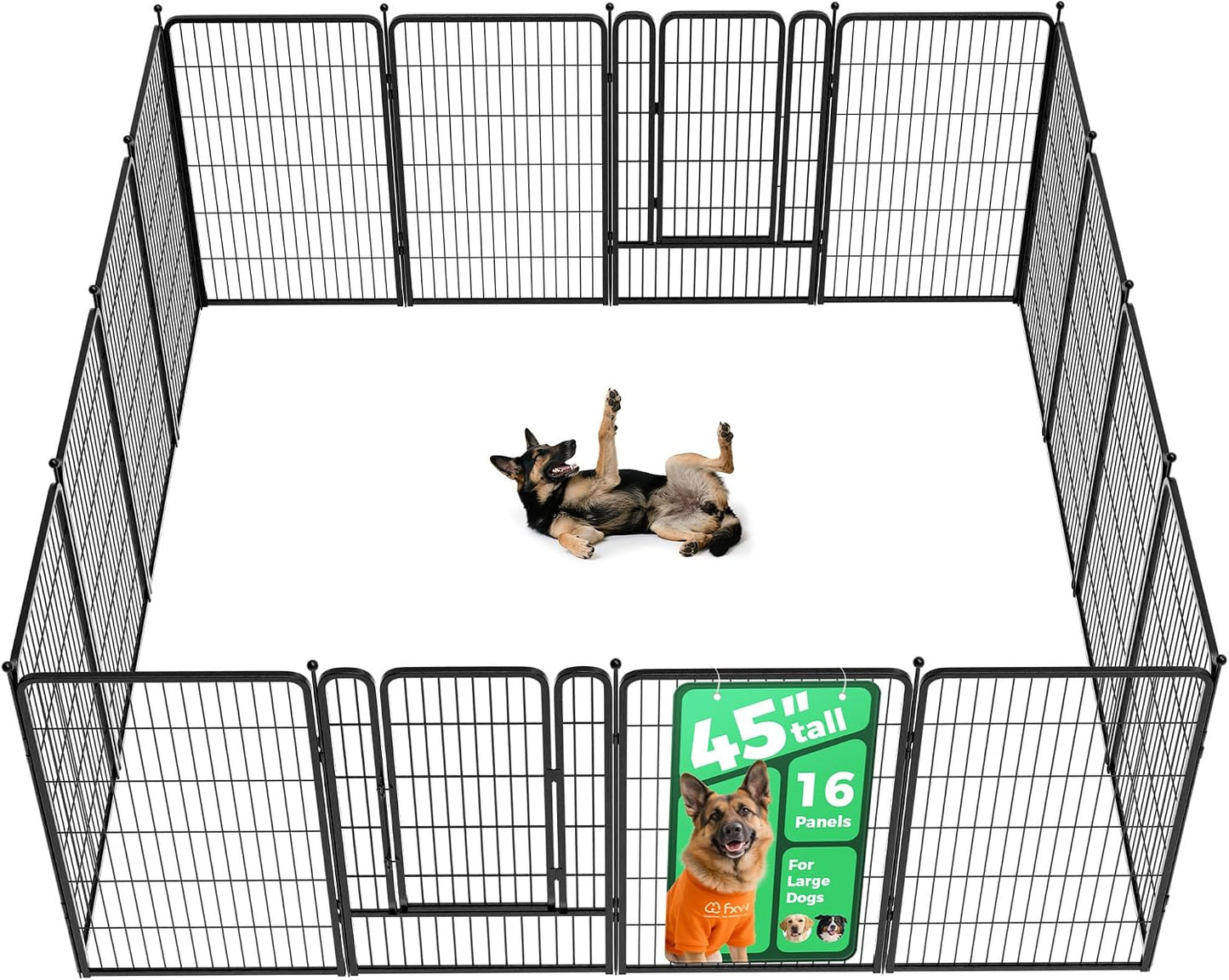 Rollick Dog Playpen, Indoor, Yard & RV Camping, 24" H, 8 Panels | Easy setup, Heavy-duty, DIY layouts, Walk-through gate, for Puppies & Small Dogs, Patented