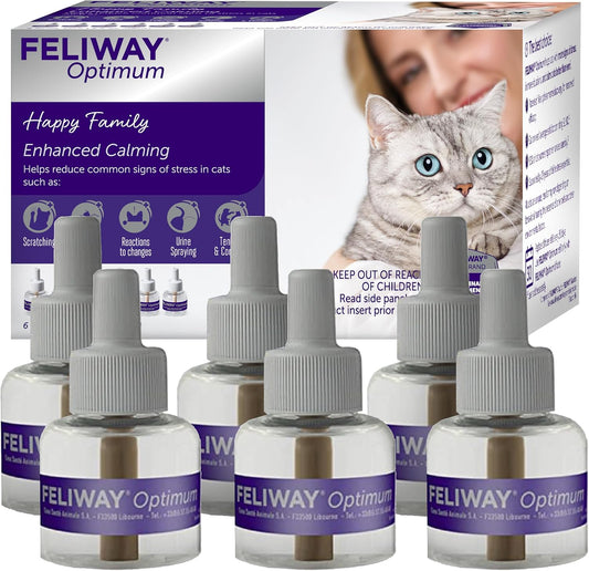 FELIWAY Optimum Cat Calming Pheromone Diffuser Refill - 6 Pack | Advanced Support to Help Reduce Urine Spraying, Scratching, Fighting & Hiding Due to Stress, 180 Day Supply | 6-Pack | Main product image