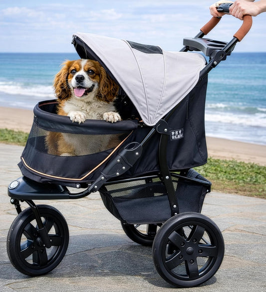 Pet Gear No-Zip AT3 Pet Stroller for Cats/Dogs, Sea Salt | Zipperless Entry, Easy One-Hand Fold, Jogging Tires, Removable Liner, Cup Holder + Storage Basket | Sea Salt | Main product image