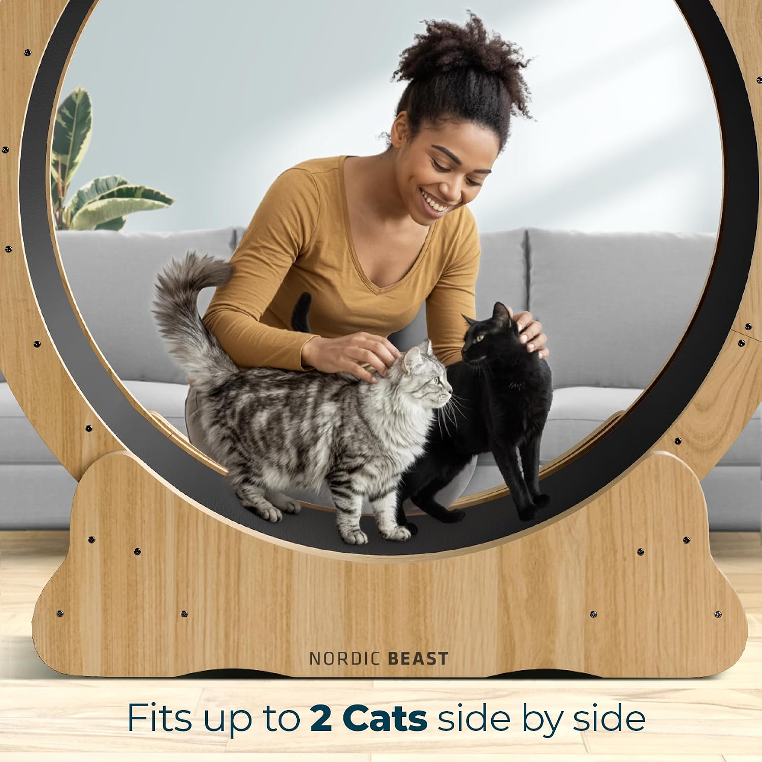 Walnut Wood 48'' XL Cat Wheel - Cat Wheels for Indoor Cats Which Doesn't Negatively Affect Your Cat's Spine - 15.7'' Extra Wide Walnut Exercise Wheel - Fits 2 Cats Side-by-Side, 1-Year Warranty | Product image 7