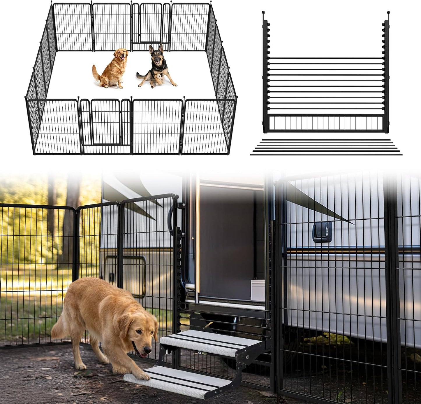 Rollick Dog Playpen, Indoor, Yard & RV Camping, 24" H, 8 Panels | Easy setup, Heavy-duty, DIY layouts, Walk-through gate, for Puppies & Small Dogs, Patented