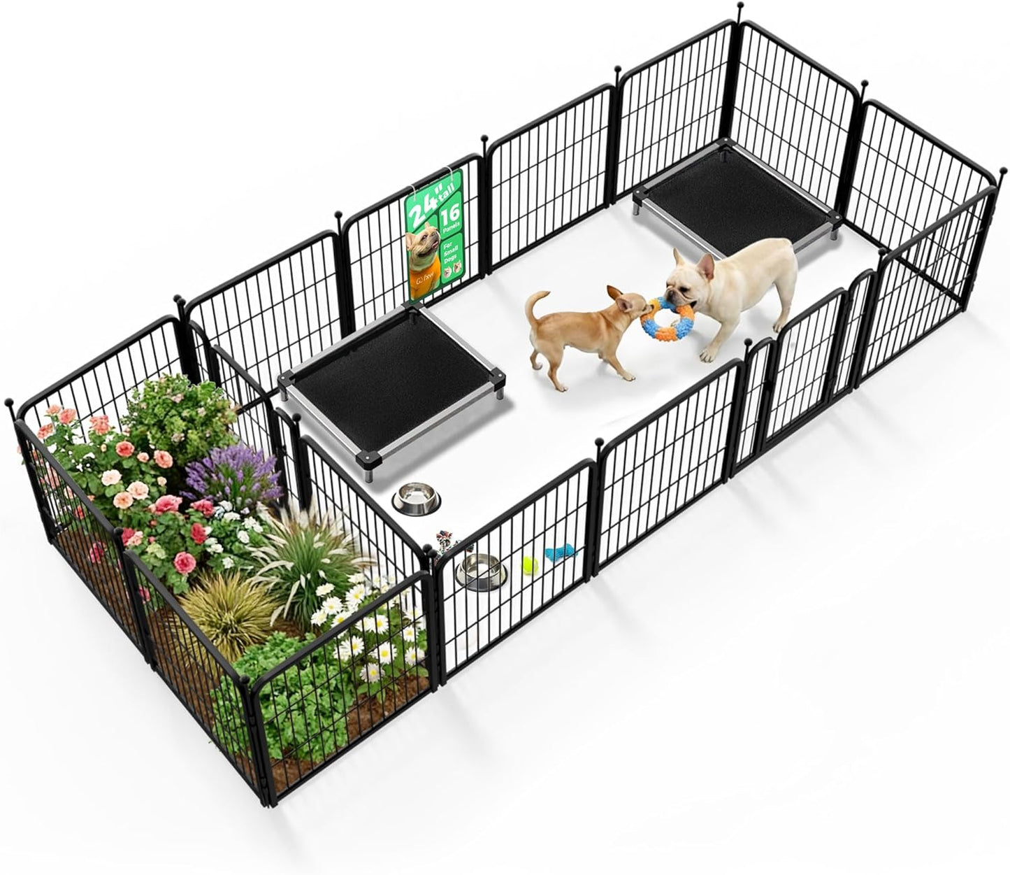 Rollick Dog Playpen, Indoor, Yard & RV Camping, 24" H, 8 Panels | Easy setup, Heavy-duty, DIY layouts, Walk-through gate, for Puppies & Small Dogs, Patented