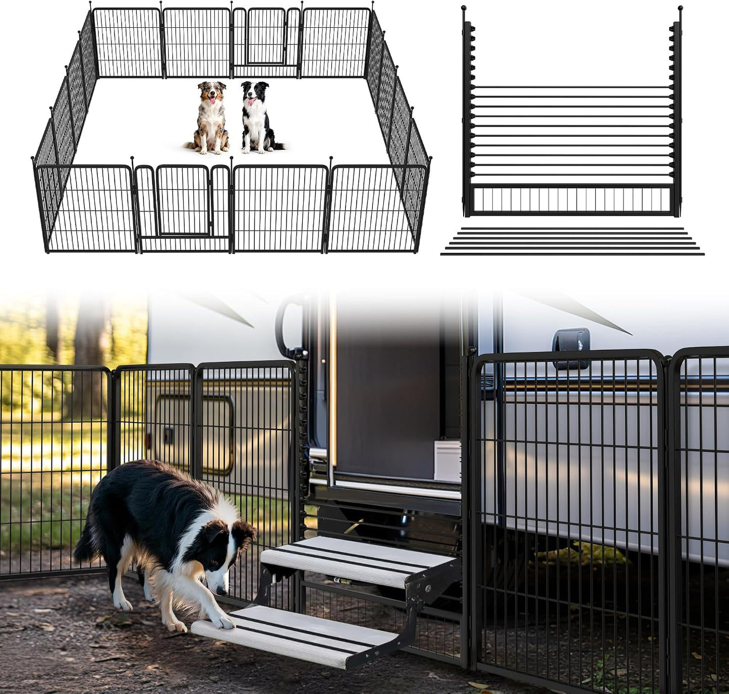 Rollick Dog Playpen, Indoor, Yard & RV Camping, 24" H, 8 Panels | Easy setup, Heavy-duty, DIY layouts, Walk-through gate, for Puppies & Small Dogs, Patented