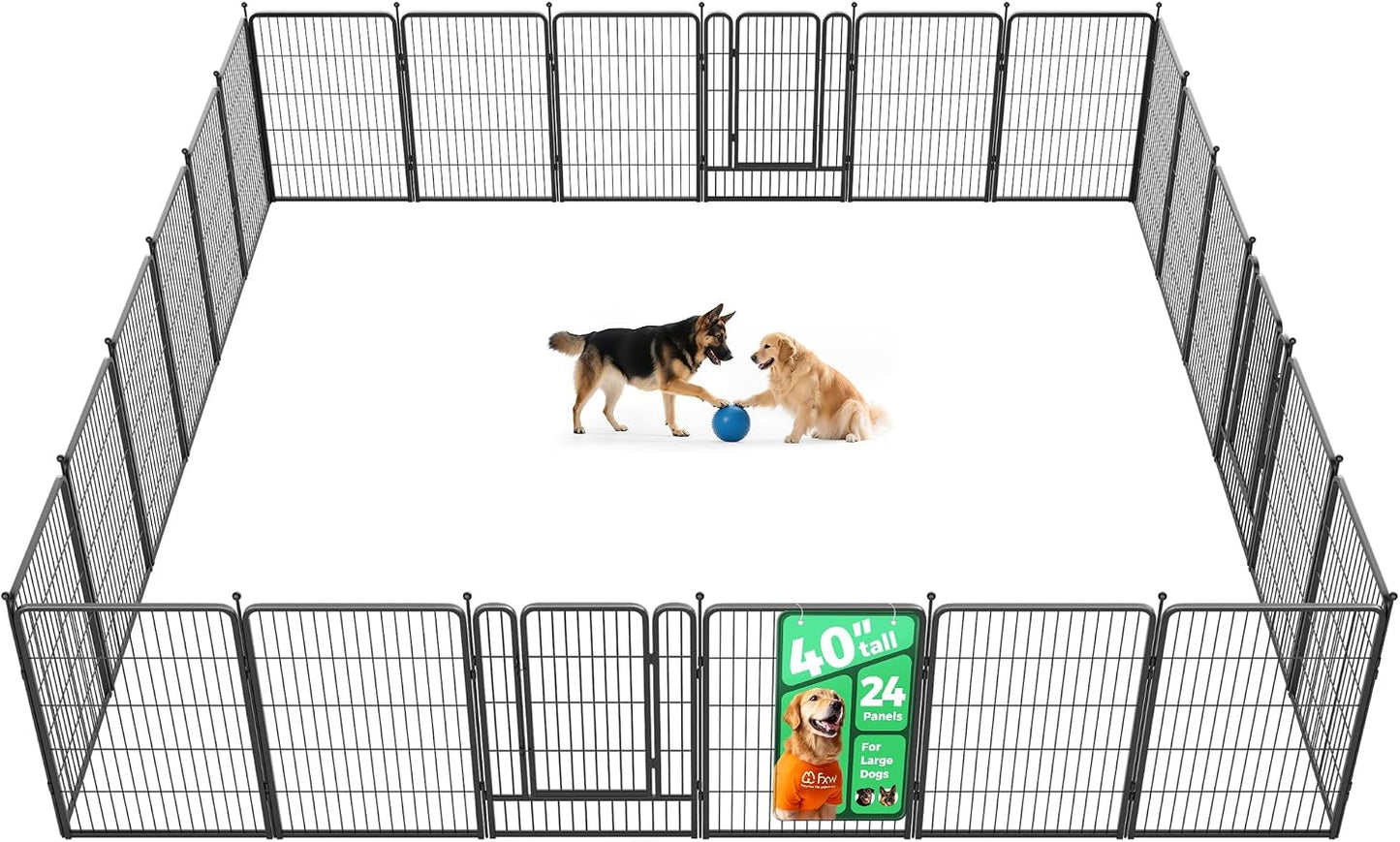 Rollick Dog Playpen, Indoor, Yard & RV Camping, 24" H, 8 Panels | Easy setup, Heavy-duty, DIY layouts, Walk-through gate, for Puppies & Small Dogs, Patented
