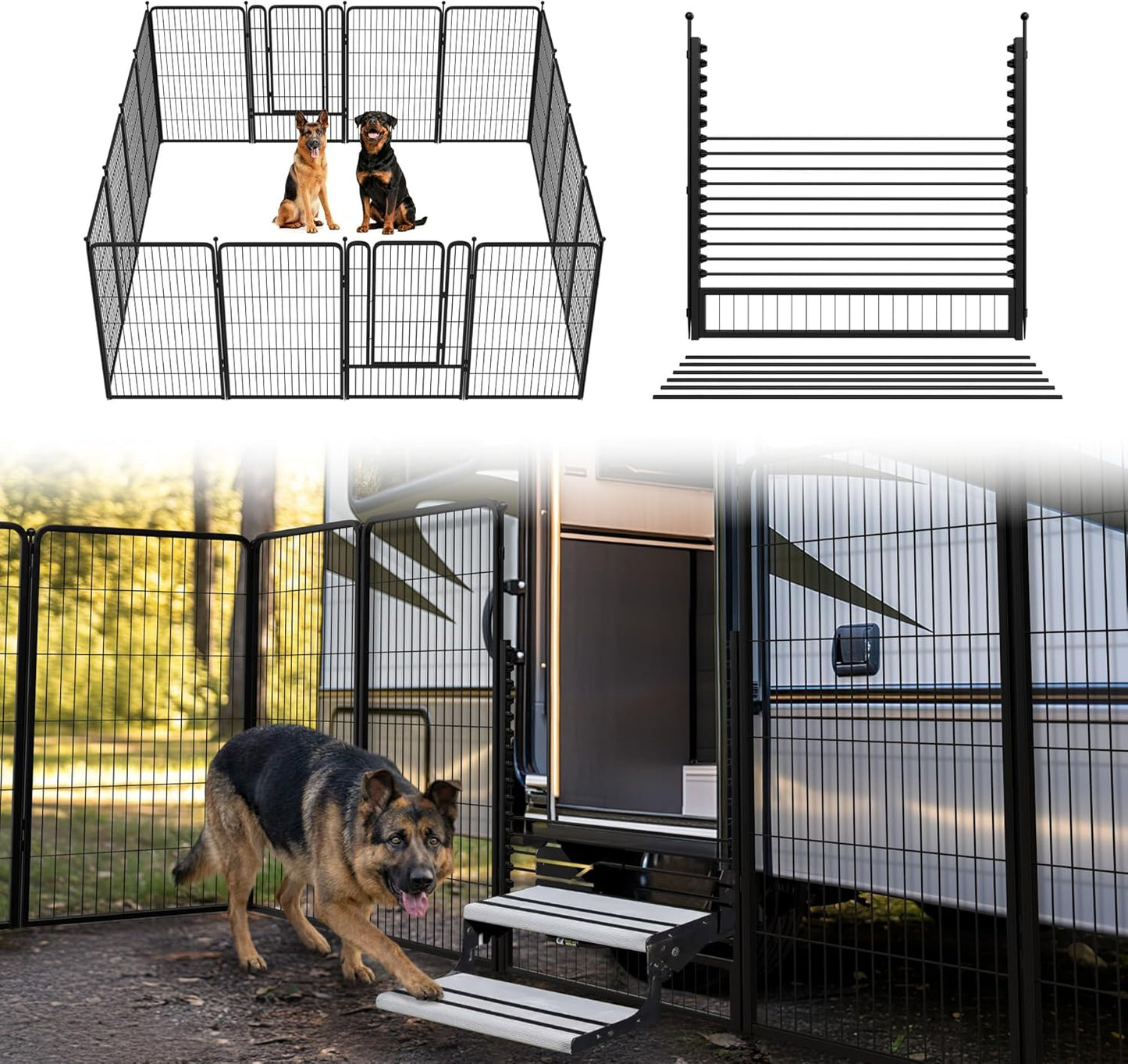 Rollick Dog Playpen, Indoor, Yard & RV Camping, 24" H, 8 Panels | Easy setup, Heavy-duty, DIY layouts, Walk-through gate, for Puppies & Small Dogs, Patented