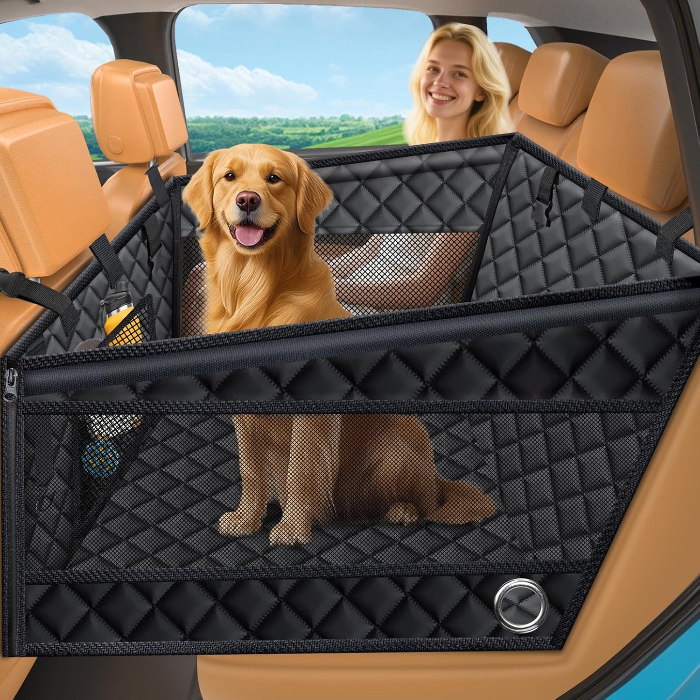 URPOWER Hard Bottom Dog Car Seat for Back Seat | Color: Carbon Black | Size: Standard - 54" Length | Variant main image