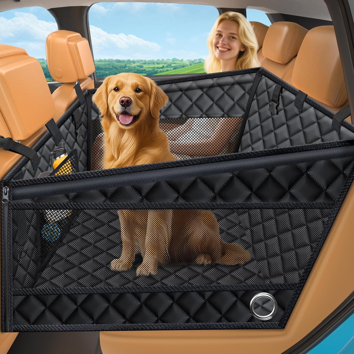 URPOWER Hard Bottom Dog Car Seat for Back Seat | Color: Carbon Black | Size: Standard - 54" Length | Variant main image