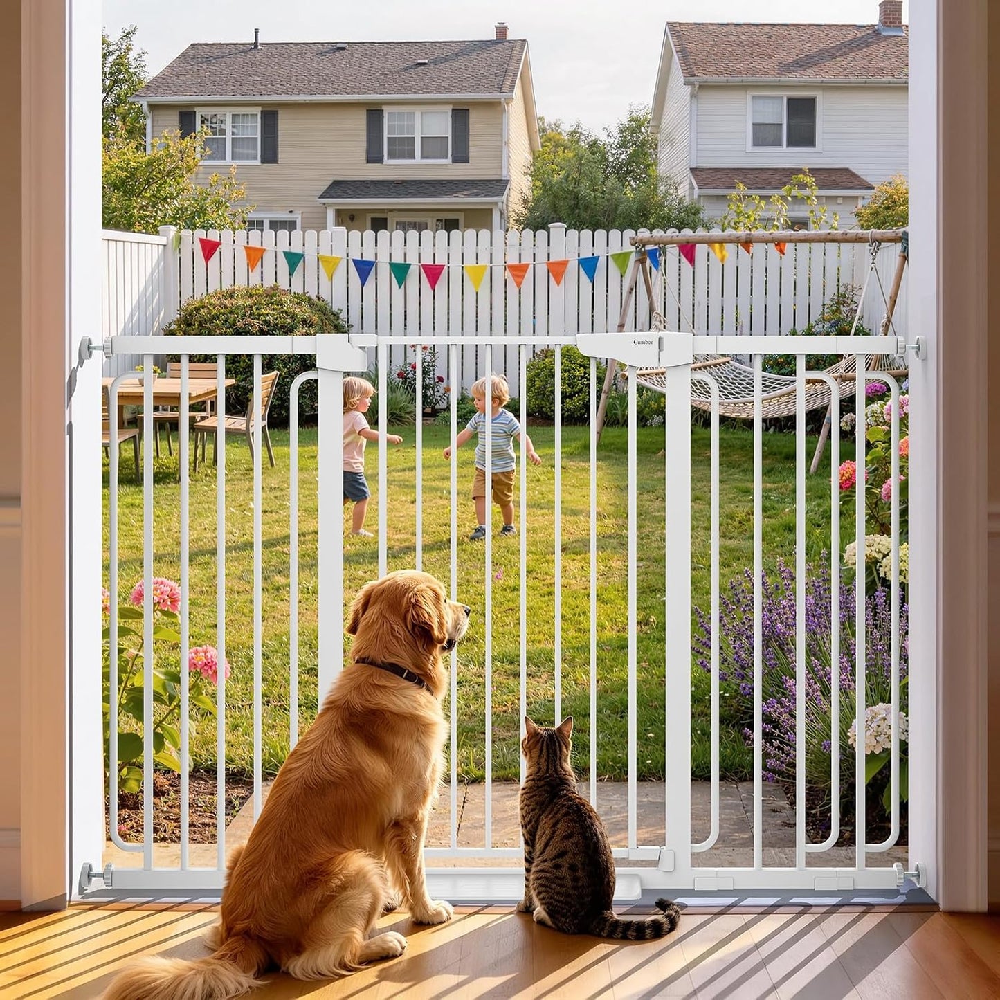 30-46" Baby Gate for Stairs, Auto Close Dog Gate for the House Black | Easy Install Pressure Mounted Pet Gates for Doorway, Dual Lock Indoor Safety Gate for Baby & Dog, Mom's Choice Awards Winner