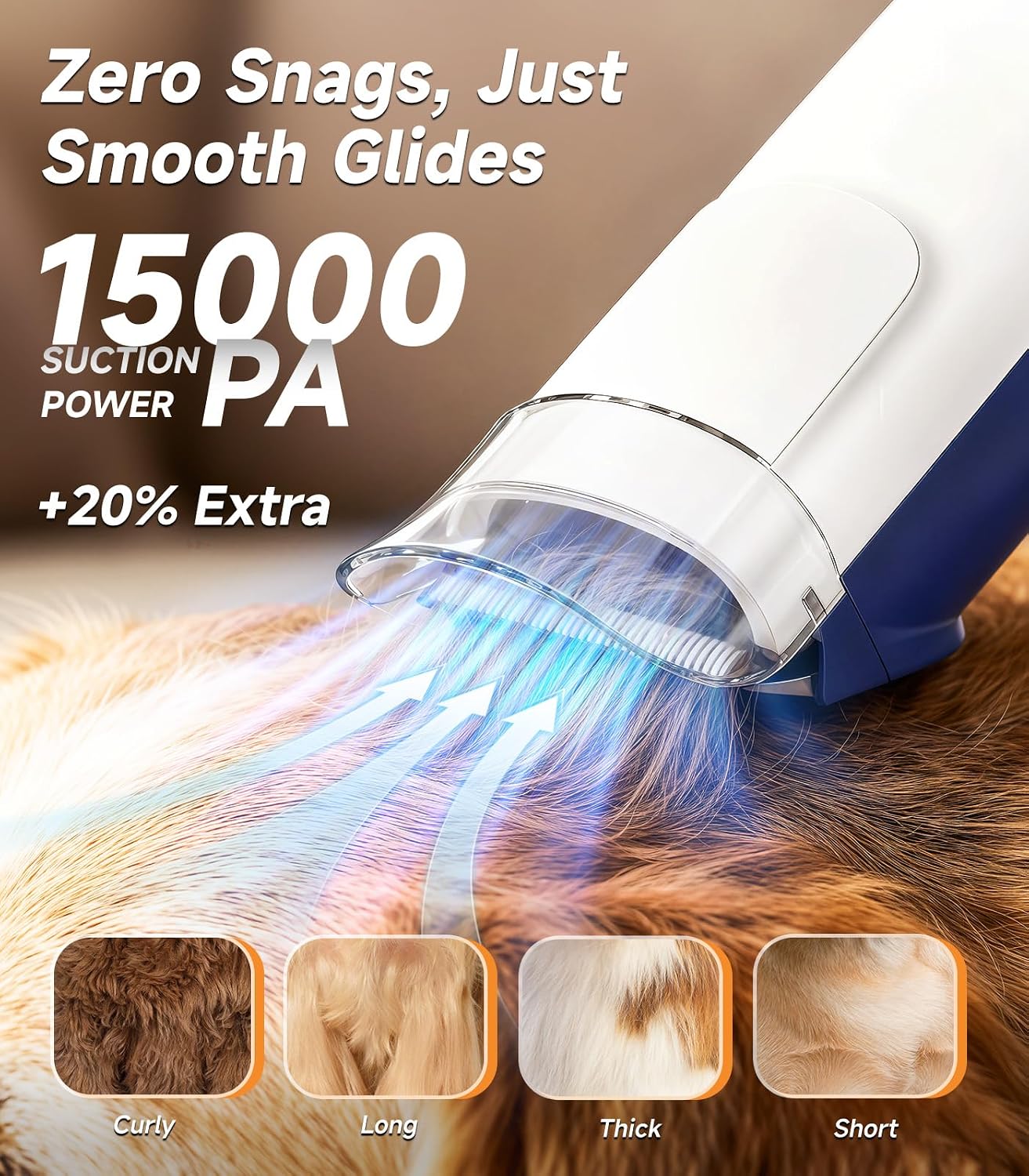 Buenkee Dog Grooming Vacuum Kit, 15000Pa Clipper, Shedding Brush, 2L, White | Brush, trim and deshed at home with less flying fur, mess-control suction and fewer emptying breaks during longer sessions | Product image 2