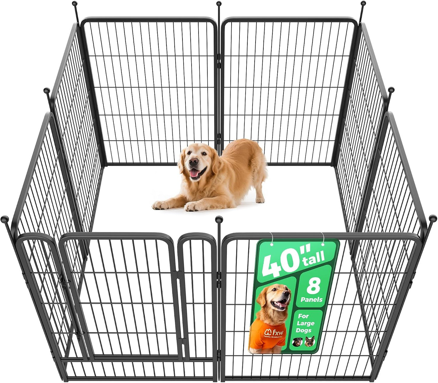 Rollick Dog Playpen, Indoor, Yard & RV Camping, 24" H, 8 Panels | Easy setup, Heavy-duty, DIY layouts, Walk-through gate, for Puppies & Small Dogs, Patented
