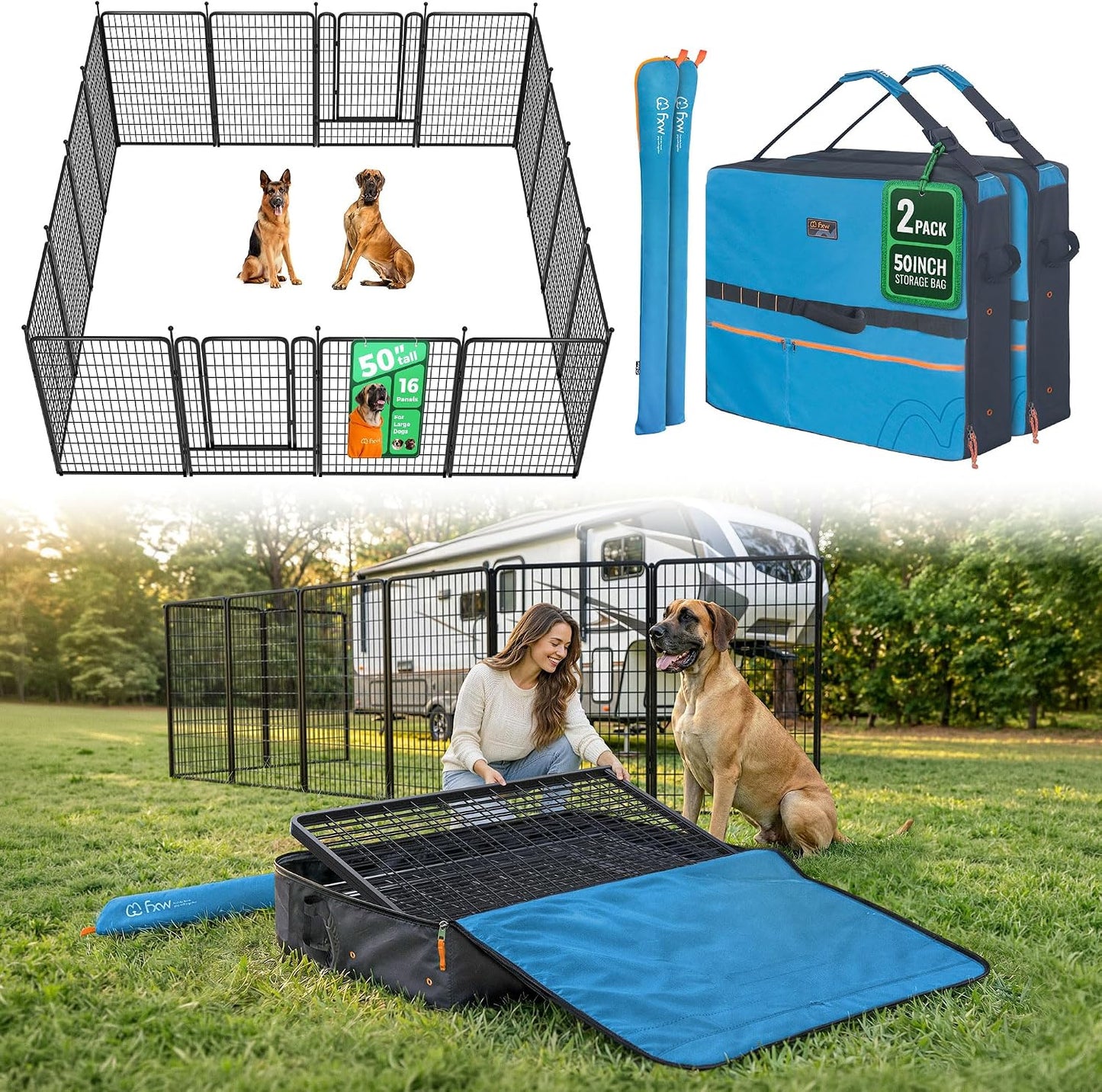 Rollick Dog Playpen, Indoor, Yard & RV Camping, 24" H, 8 Panels | Easy setup, Heavy-duty, DIY layouts, Walk-through gate, for Puppies & Small Dogs, Patented