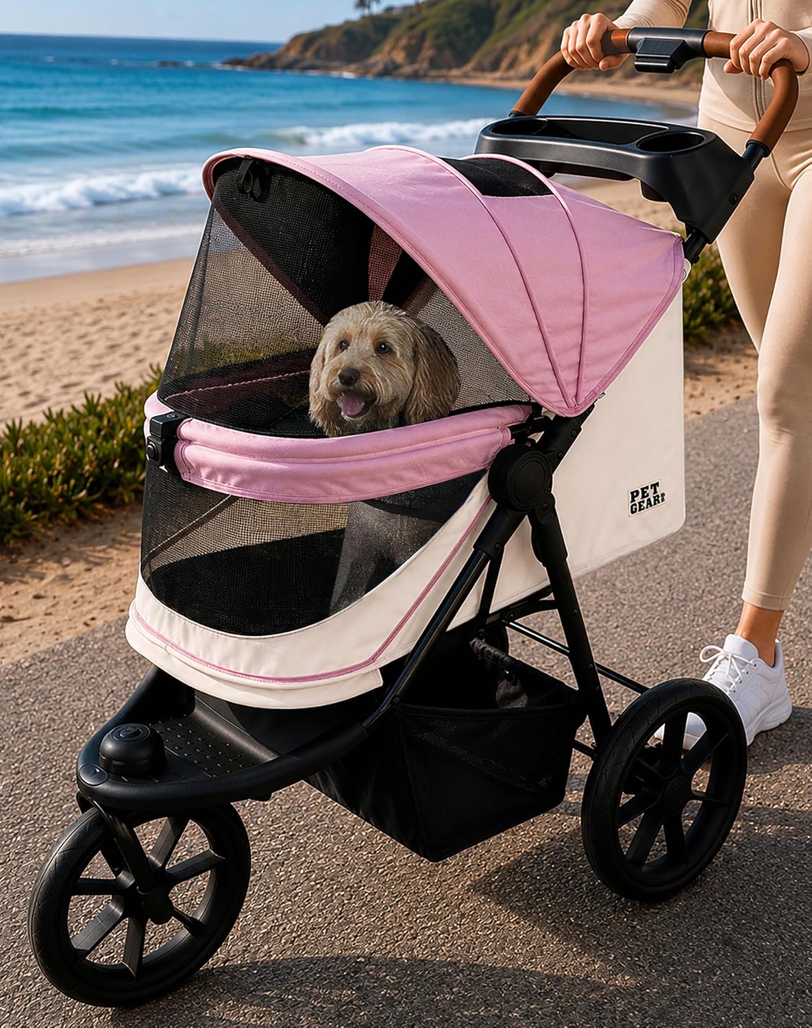 Pet Gear No-Zip AT3 Pet Stroller for Cats/Dogs, Sea Salt | Zipperless Entry, Easy One-Hand Fold, Jogging Tires, Removable Liner, Cup Holder + Storage Basket | Product image 6