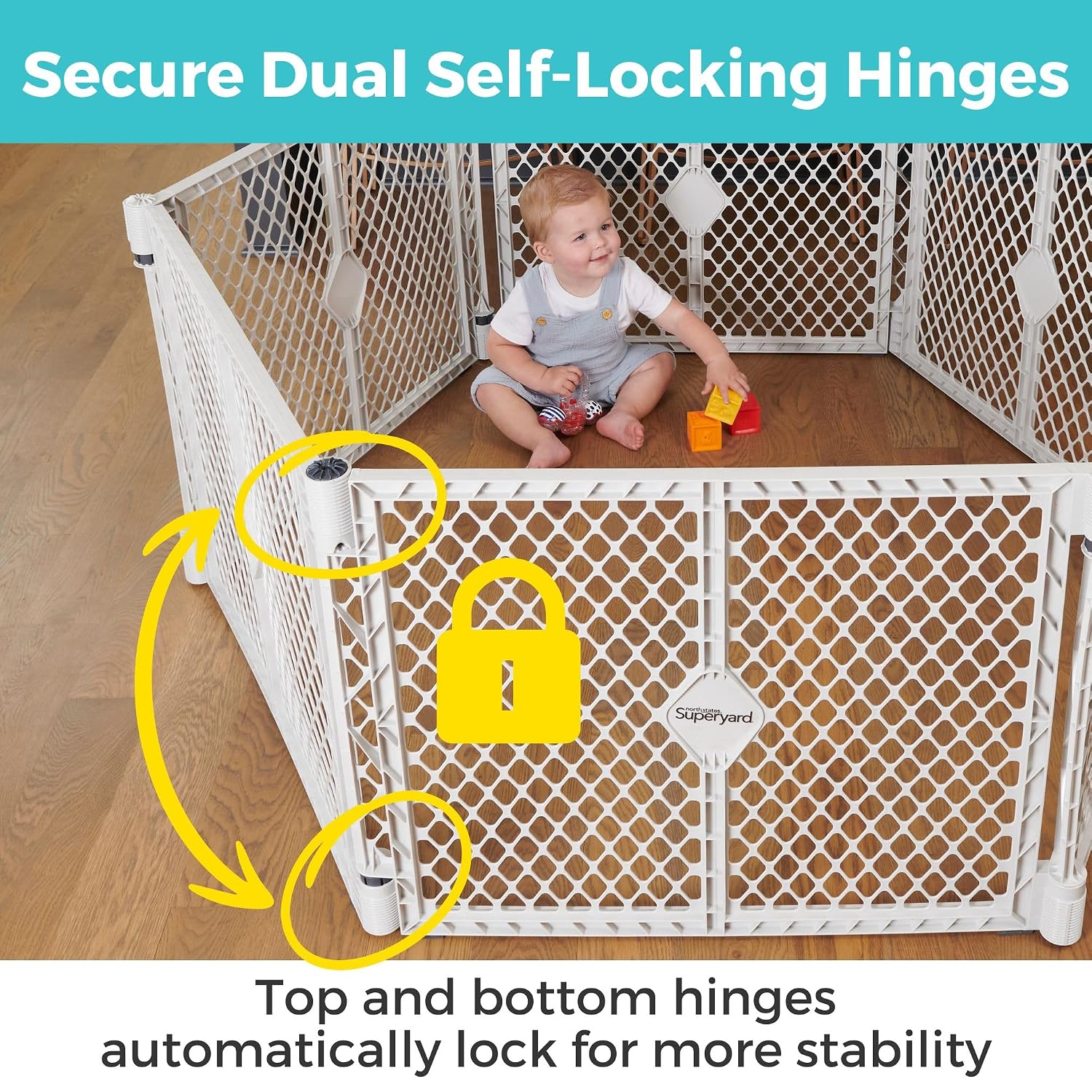 Toddleroo Superyard Duo 6-Panel Baby Playard or Wall Mount Barrier; Lt Gray | Portable, Durable, For Babies and Toddlers, Freestanding, Expandable Modular Sizing, Indoor or Outdoor Use, Made in USA | Product image 3