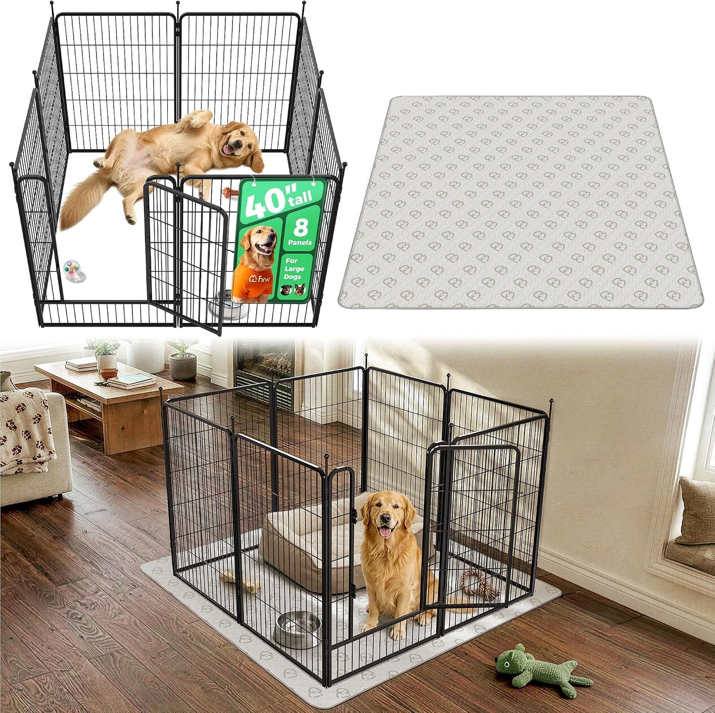 Rollick Dog Playpen, Indoor, Yard & RV Camping, 24" H, 8 Panels | Easy setup, Heavy-duty, DIY layouts, Walk-through gate, for Puppies & Small Dogs, Patented