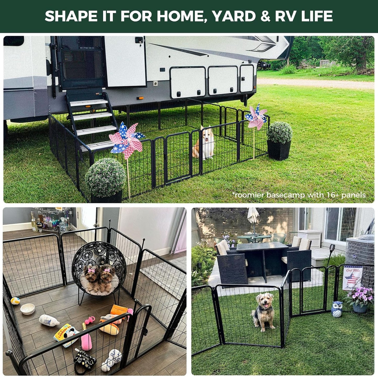 FXW Rollick Dog Playpen, Indoor, Yard & RV Camping, 24" H, 8 Panels | Easy setup, Heavy-duty, DIY layouts, Walk-through gate, for Puppies & Small Dogs, Patented | Product image 5