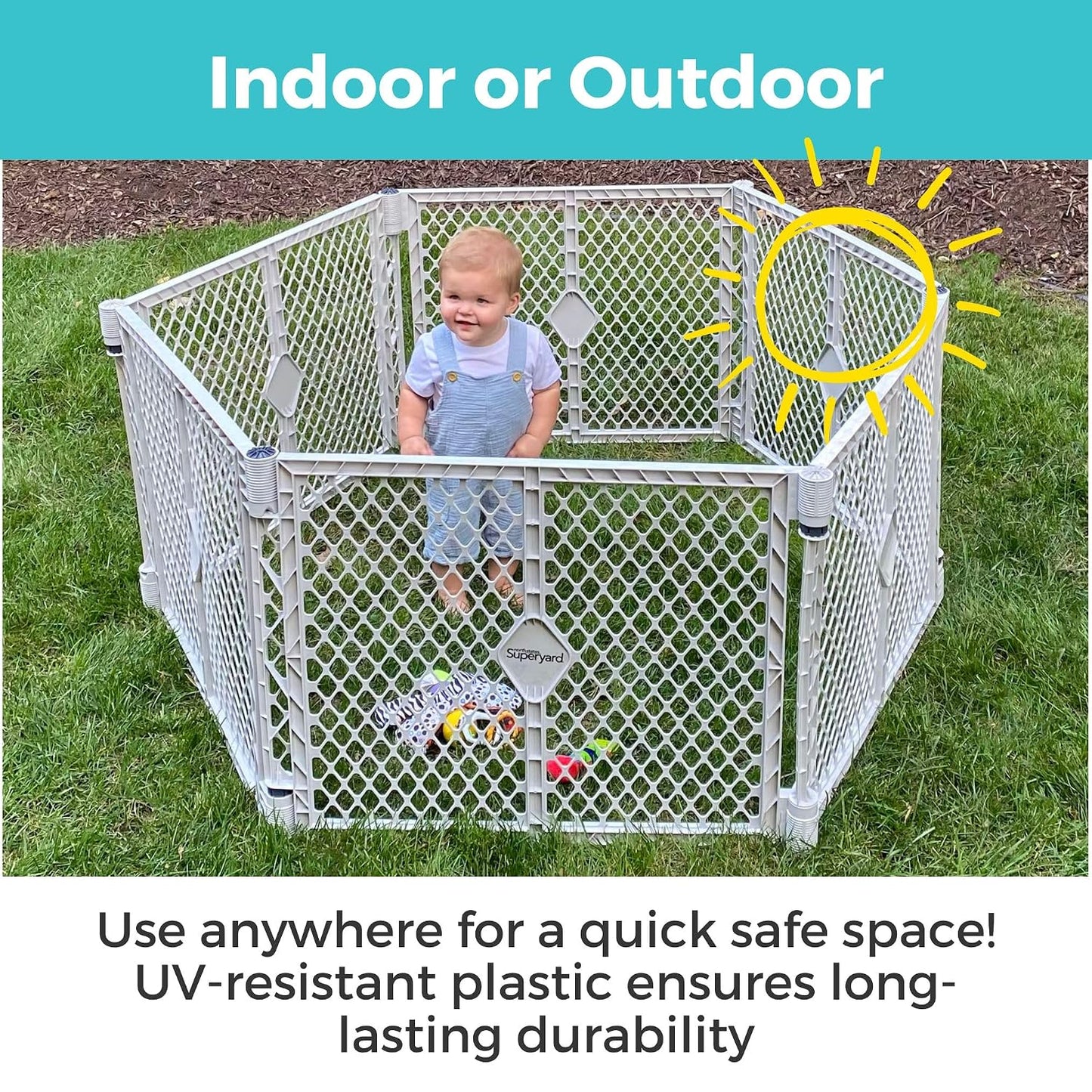 Toddleroo Superyard Duo 6-Panel Baby Playard or Wall Mount Barrier; Lt Gray | Portable, Durable, For Babies and Toddlers, Freestanding, Expandable Modular Sizing, Indoor or Outdoor Use, Made in USA | Product image 8